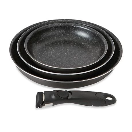 Set 3 Poêles Anti-adhésives Effet Pierre Et Manche Amovible 1 Set 3 Poêles Anti-adhésives Effet Pierre Et Manche Amovible