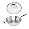 Lot Wok Tout Inox Et Couvercle Verre 30 Cm Excell'Inox