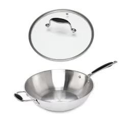 Lot Wok Tout Inox Et Couvercle Verre 30 Cm Excell'Inox