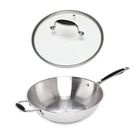 Lot Wok Tout Inox Et Couvercle Verre 30 Cm Excell'Inox 1 Lot Wok Tout Inox Et Couvercle Verre 30 Cm Excell'Inox