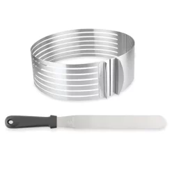 Set Couteau à Génoise Spatule à Glaçage Et Cercle à Trancher Extensible Inox